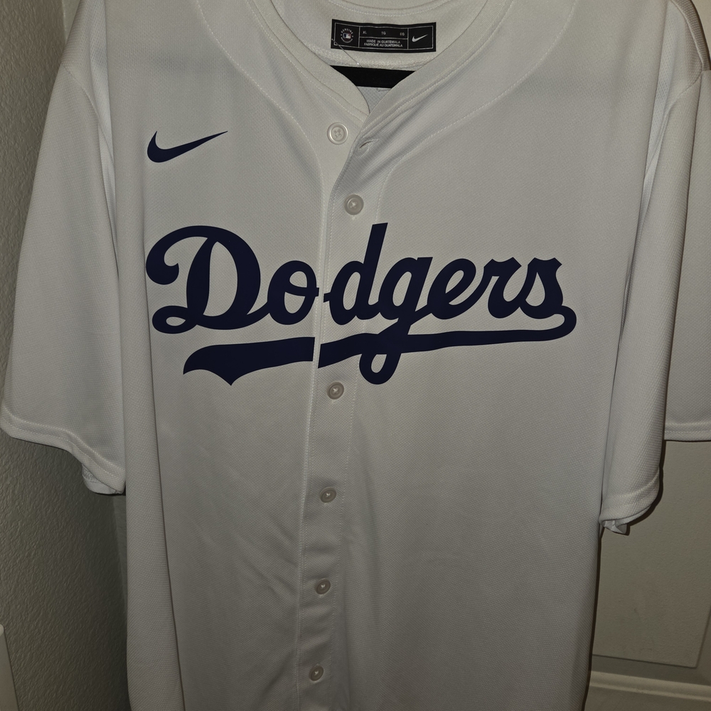 Nike White Dodgers Jersey with Blue Logo